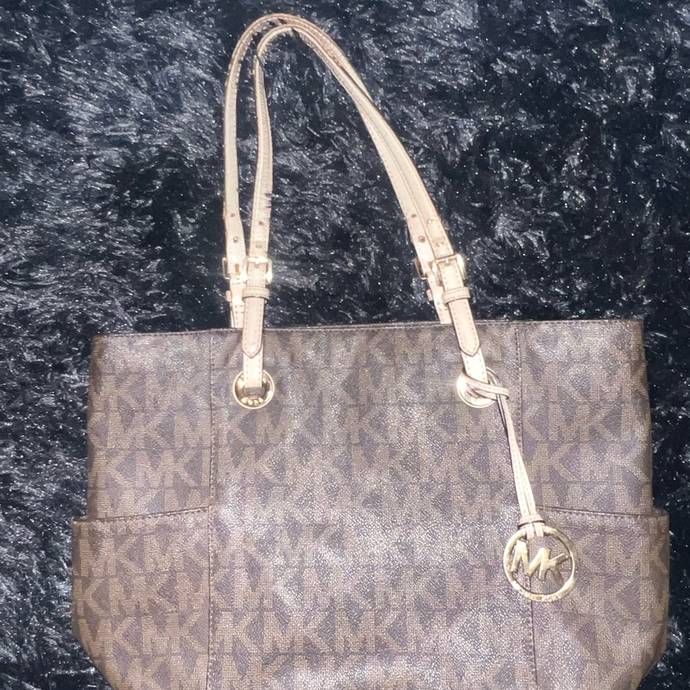 Michael Kors Black Signature MK Shoulder Bag with Gold Hardware